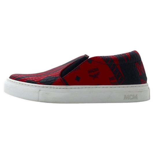 MCM slip-on leather sneakers 23cm red all over logo pattern in Visetos pattern made in Italy