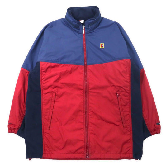 NIKE 90年代 フリース切替 ソフトシェルジャケット L ネイビー スウォッシュロゴ 銀タグ フード収納式 ビッグサイズ