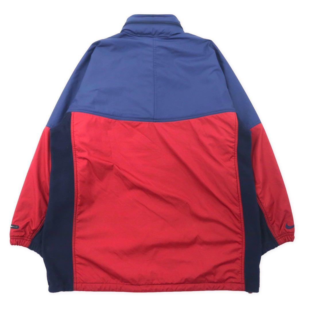 NIKE 90's Fleece Switching Soft Shell Jacket L Navy Swoosh Logo Silver Tag Hood Retractable Big Size