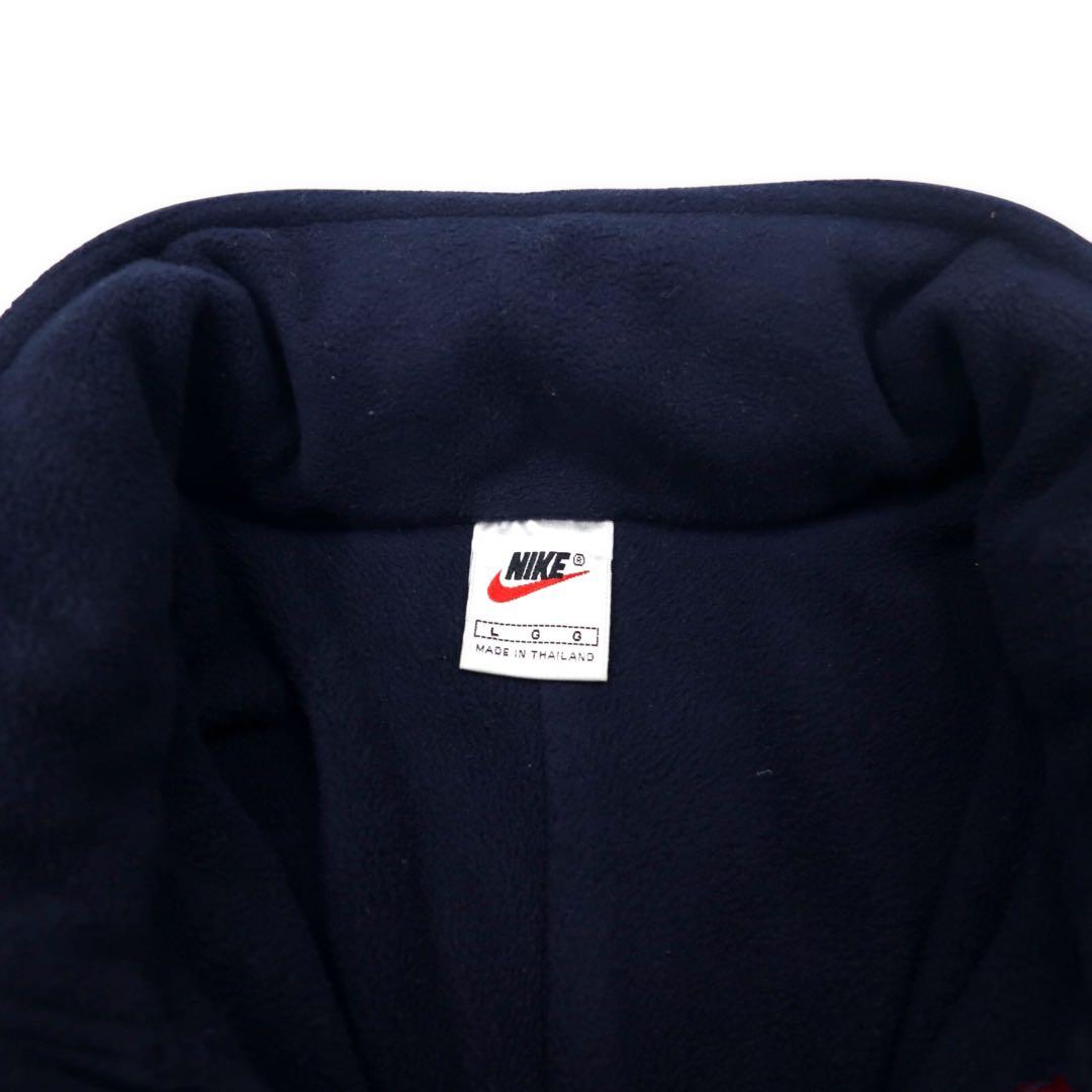 NIKE 90's Fleece Switching Soft Shell Jacket L Navy Swoosh Logo Silver Tag Hood Retractable Big Size