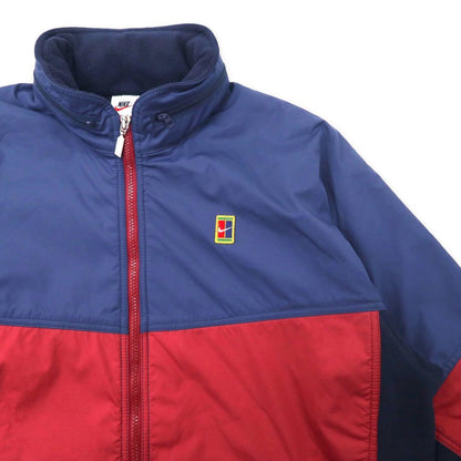 NIKE 90's Fleece Switching Soft Shell Jacket L Navy Swoosh Logo Silver Tag Hood Retractable Big Size