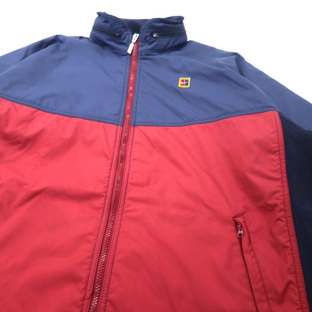 NIKE 90's Fleece Switching Soft Shell Jacket L Navy Swoosh Logo Silver Tag Hood Retractable Big Size