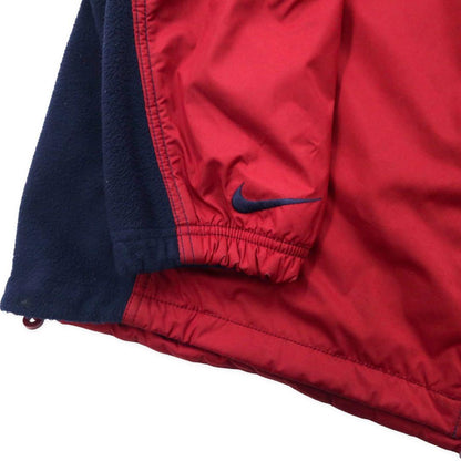 NIKE 90's Fleece Switching Soft Shell Jacket L Navy Swoosh Logo Silver Tag Hood Retractable Big Size