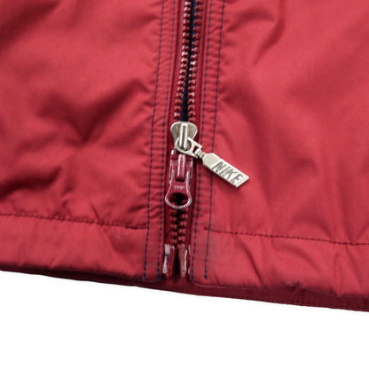 NIKE 90's Fleece Switching Soft Shell Jacket L Navy Swoosh Logo Silver Tag Hood Retractable Big Size