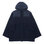 NAUTICA 異素材切り替え オーバーコート XL ネイビー ウール フード収納式 ダブルジップ