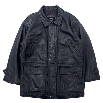 GARBO Leather Car Coat M Black Cowhide Quilted Liner Drawcord