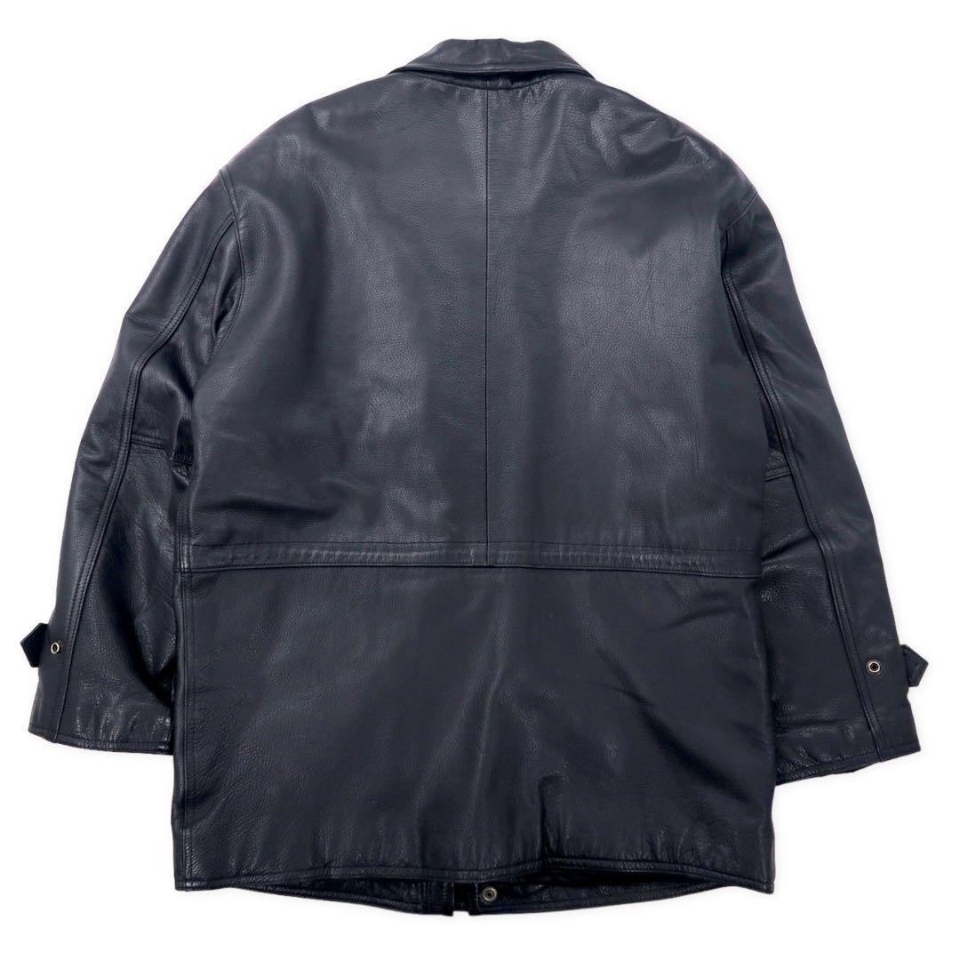 GARBO Leather Car Coat M Black Cowhide Quilted Liner Drawcord