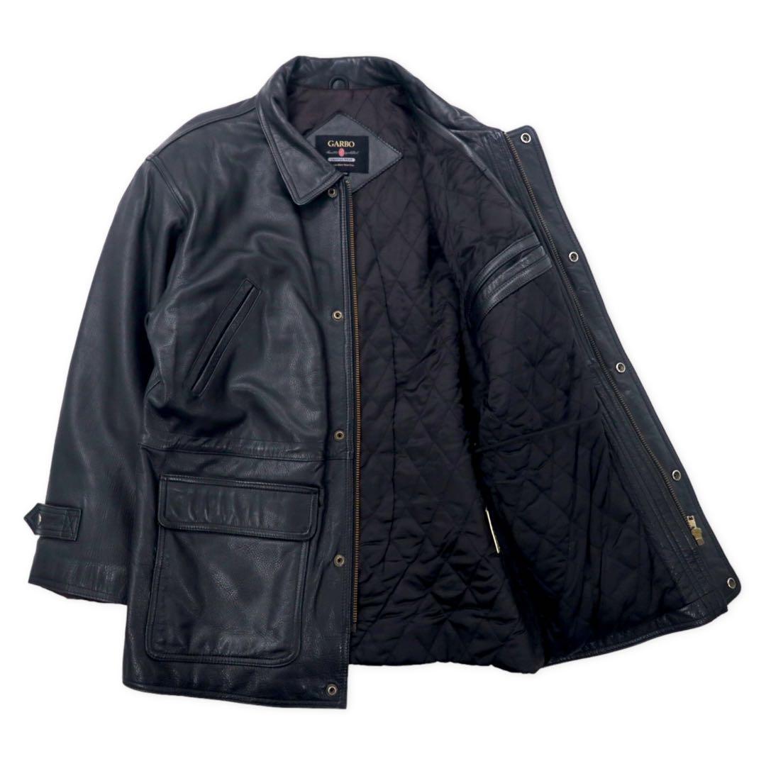 GARBO Leather Car Coat M Black Cowhide Quilted Liner Drawcord