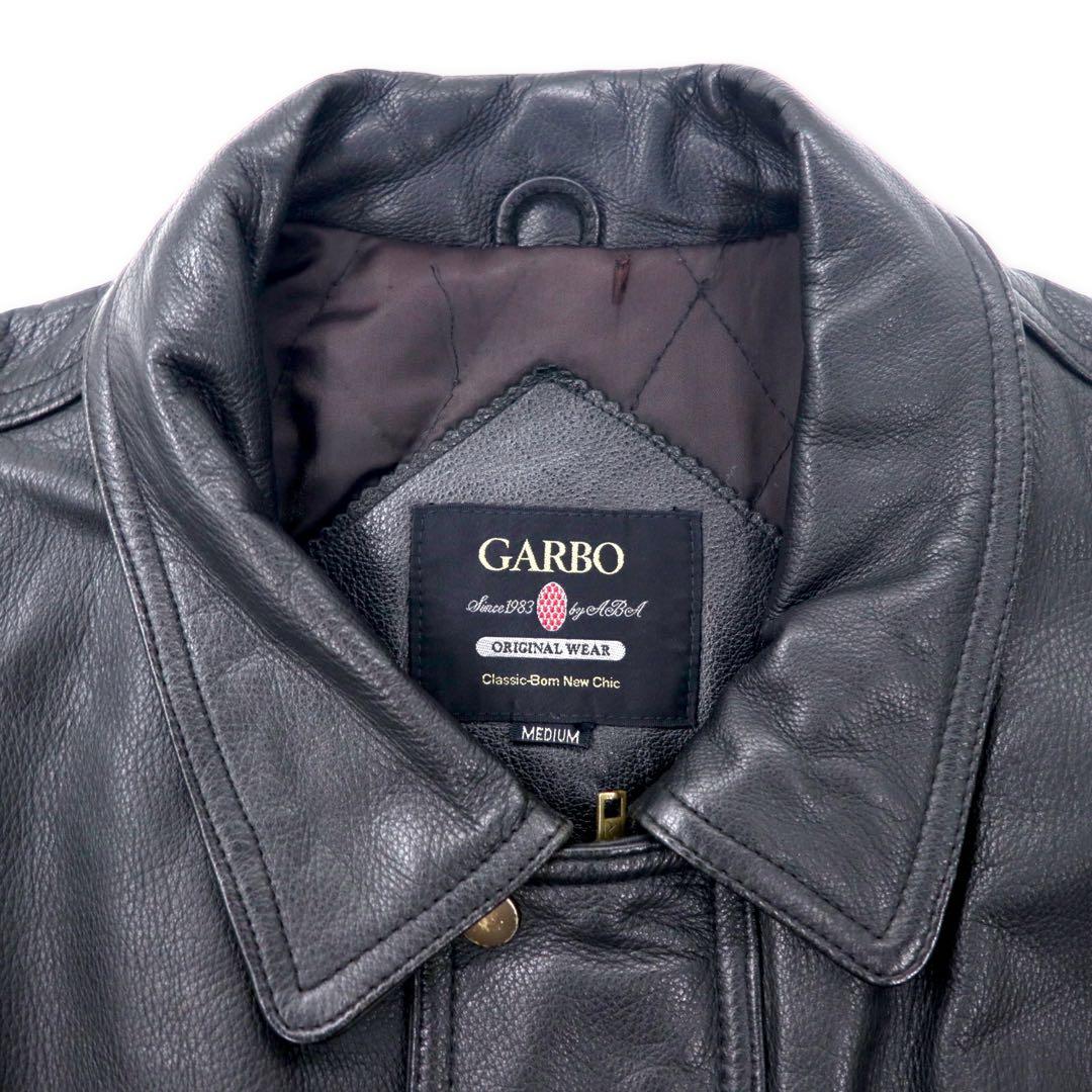 GARBO Leather Car Coat M Black Cowhide Quilted Liner Drawcord