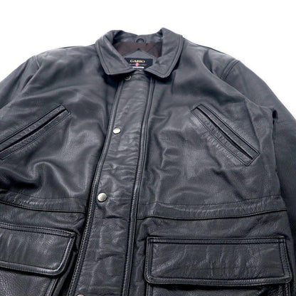 GARBO Leather Car Coat M Black Cowhide Quilted Liner Drawcord