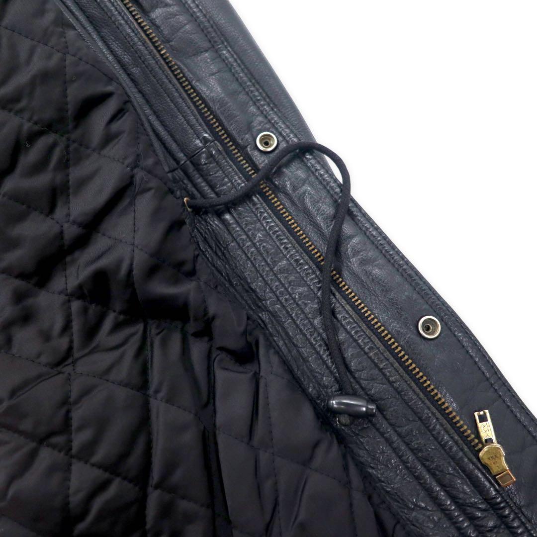 GARBO Leather Car Coat M Black Cowhide Quilted Liner Drawcord