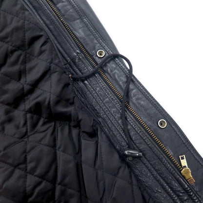 GARBO Leather Car Coat M Black Cowhide Quilted Liner Drawcord