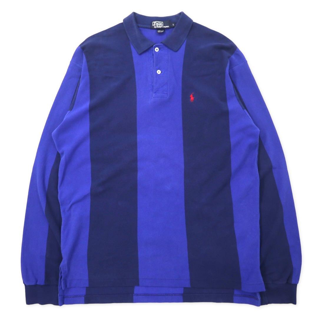 Polo by Ralph Lauren USA long sleeve polo shirt rugby shirt L navy blue striped cotton small pony embroidery big size