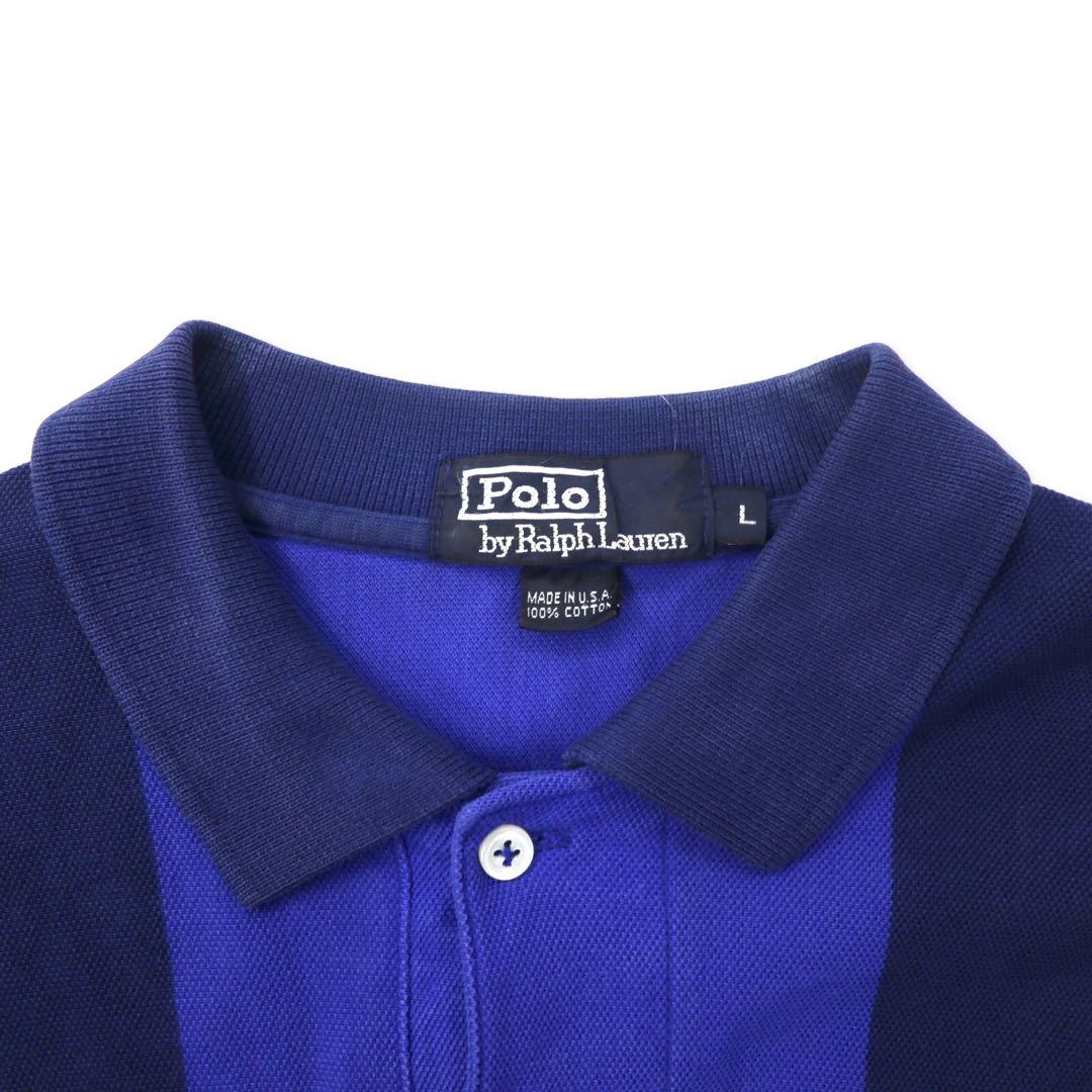 Polo by Ralph Lauren USA long sleeve polo shirt rugby shirt L navy blue striped cotton small pony embroidery big size