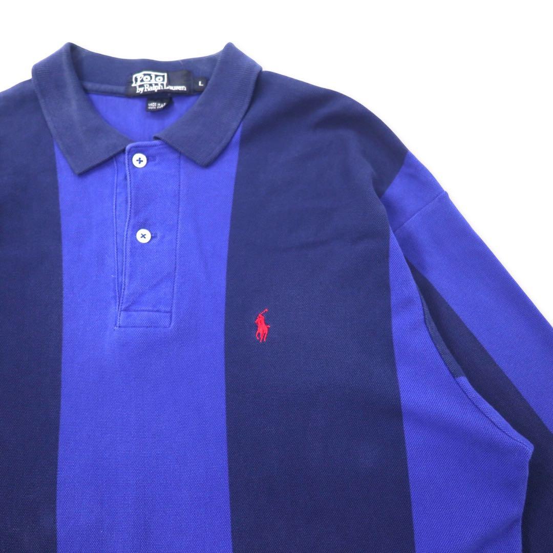 Polo by Ralph Lauren USA long sleeve polo shirt rugby shirt L navy blue striped cotton small pony embroidery big size