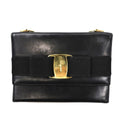 Salvatore Ferragamo Long Wallet with Shoulder Strap Black Leather 22 5619 Rose Ribbon Made in Italy
