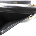 Salvatore Ferragamo Long Wallet with Shoulder Strap Black Leather 22 5619 Rose Ribbon Made in Italy