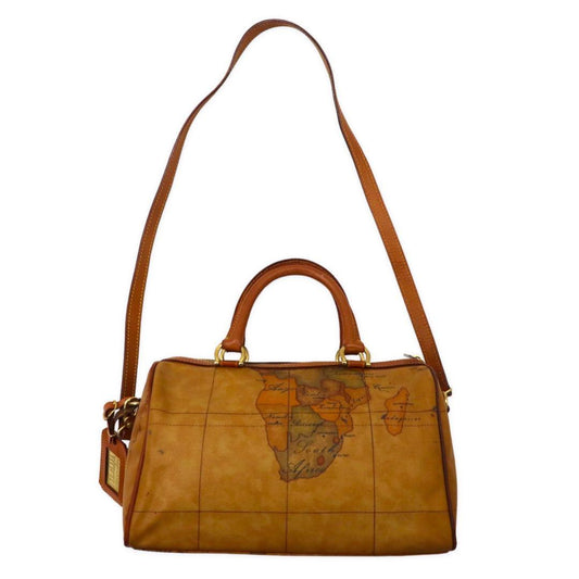 PRIMA CLASSE Made in Italy 2WAY Mini Boston Bag Shoulder Bag Beige PVC Map Pattern