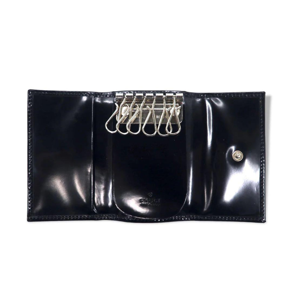 GUCCI 6 key case black enamel leather 033 000416 0808 Made in Italy