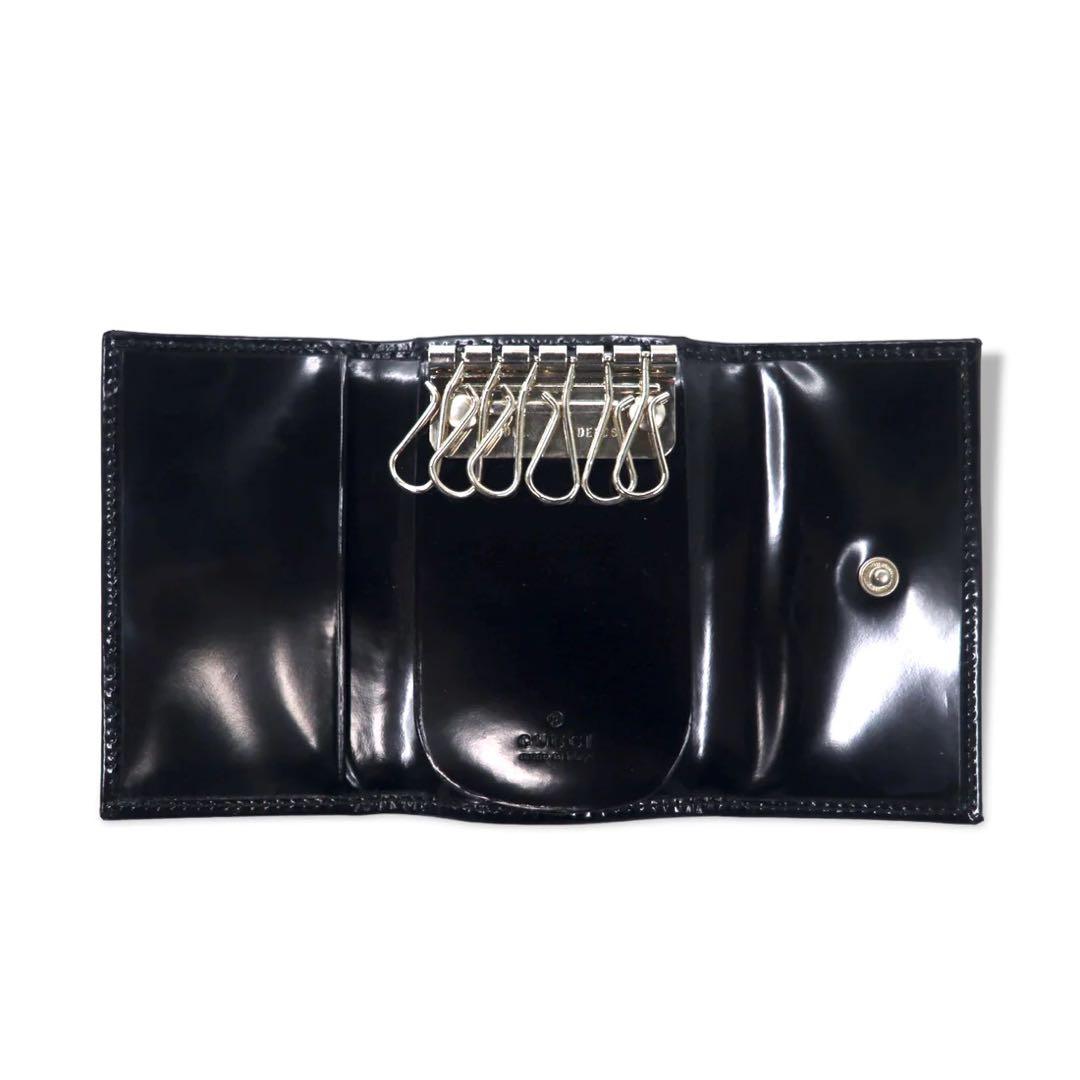 GUCCI 6 key case black enamel leather 033 000416 0808 Made in Italy