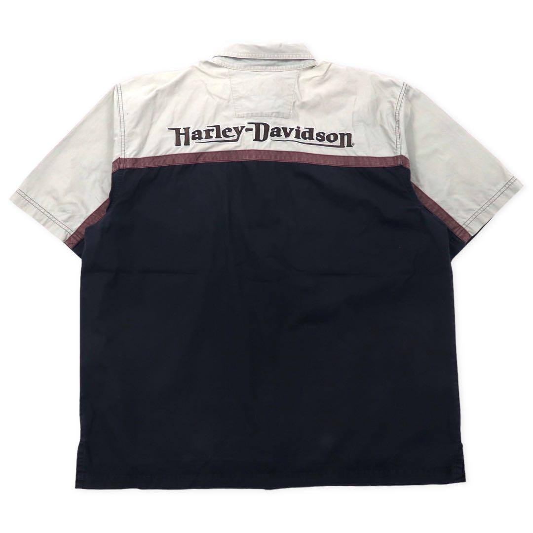 HARLEY DAVIDSON 半袖 ワークシャツ XL ブラック コットン ロゴ刺繍