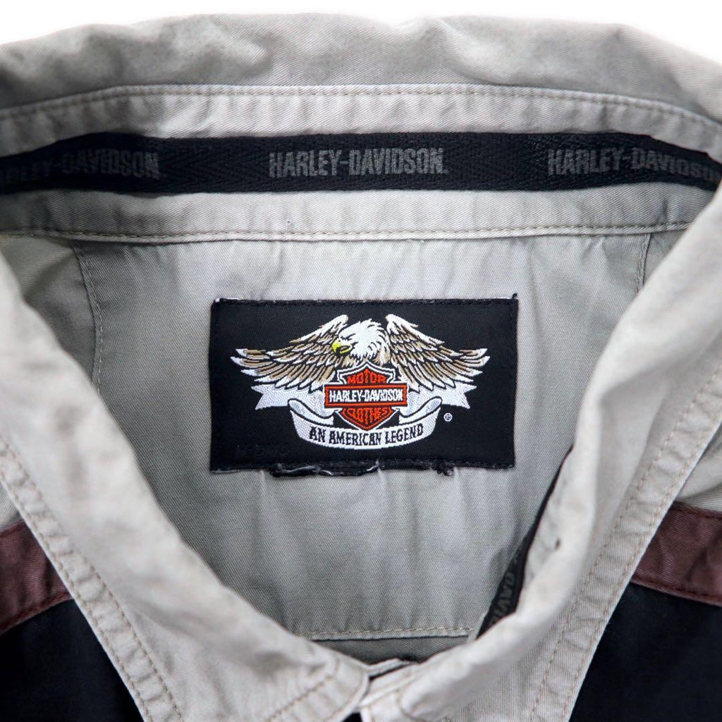 HARLEY DAVIDSON 半袖 ワークシャツ XL ブラック コットン ロゴ刺繍