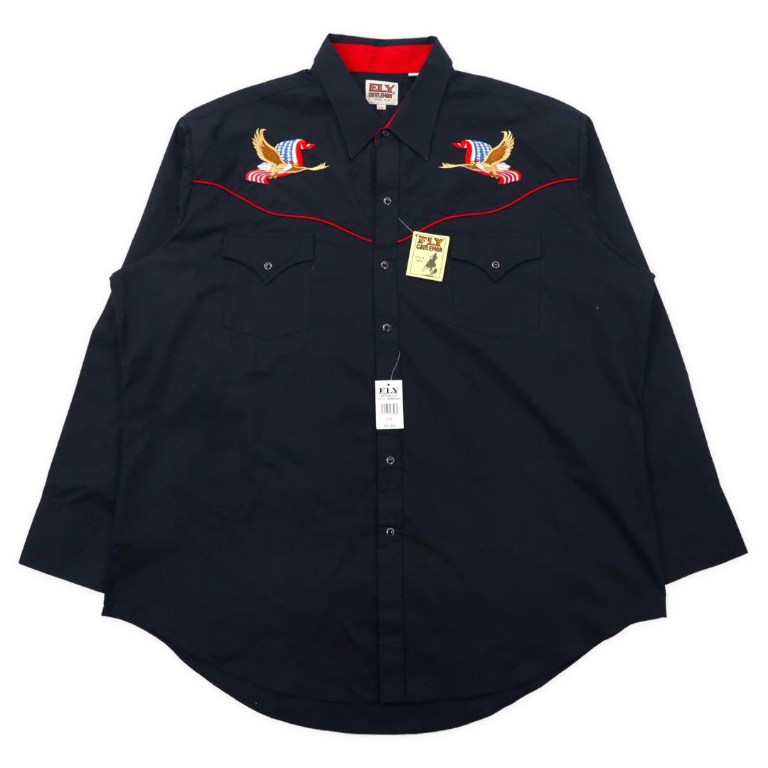 ELY CATTLEMAN 70's Western Shirt XXL Black Cotton Souvenir Embroidery Dead Stock Unused