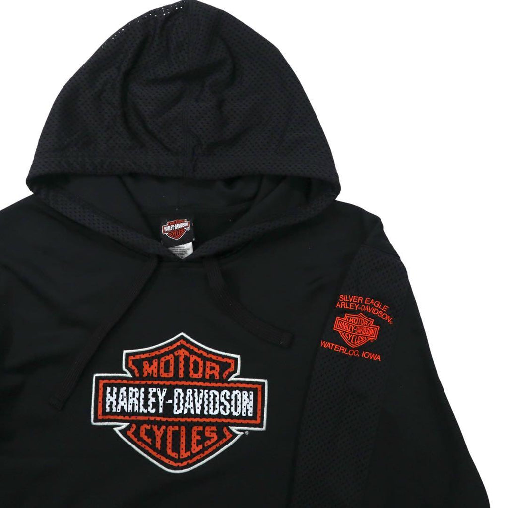 HARLEY DAVIDSON Logo Print Pullover Parka XL Black Mesh Switching Punching Big Size