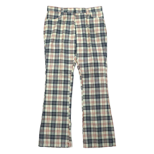 Statler Jeans USA製 70年代 センタープレス フレアーパンツ ベルボトム W92 ベージュ チェック コットン ポリエステル PRENTICEジップ デッドストック 未使用品