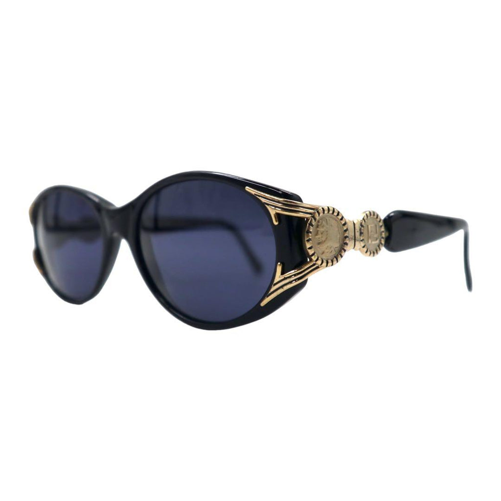 FENDI Cell Frame Sunglasses Black Gold Side Logo Coin FS 138 EBONY 130 Old Made in Italy