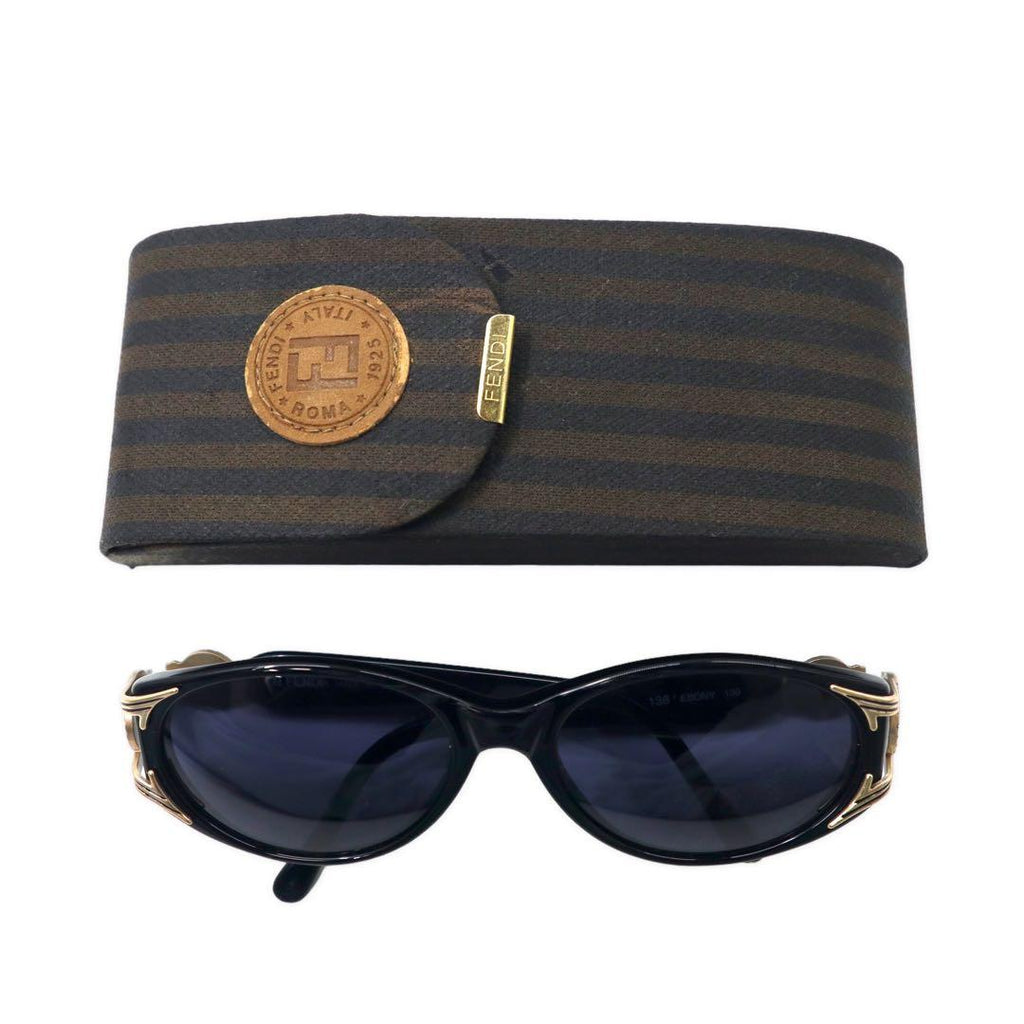 FENDI Cell Frame Sunglasses Black Gold Side Logo Coin FS 138 EBONY 130 Old Made in Italy