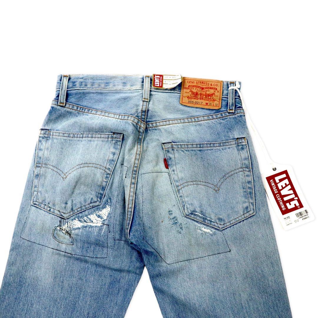 LVC ( LEVI'S VINTAGE CLOTHING ) 1967年復刻 505 デニムパンツ 28 ブルー ビッグE リペア加工 セルビッヂ TRESTLES トルコ製 未使用品