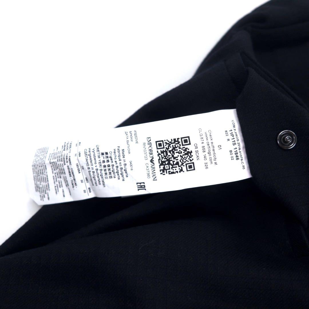 EMPORIO ARMANI スラックスパンツ 50 ネイビー チェック ポリエステル ストレッチ 11P11S 11846 ブルガリア製 未使用品