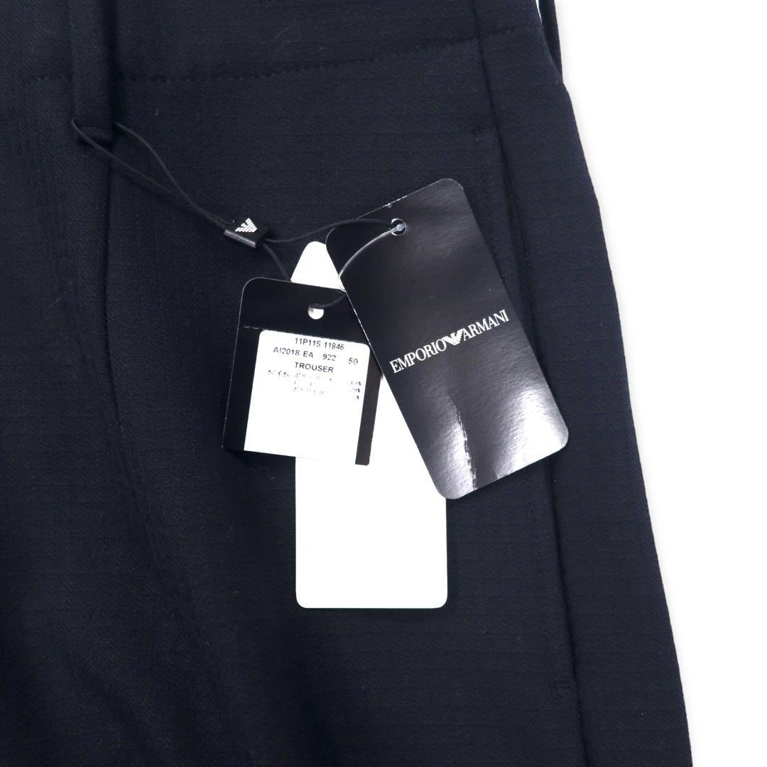 EMPORIO ARMANI スラックスパンツ 50 ネイビー チェック ポリエステル ストレッチ 11P11S 11846 ブルガリア製 未使用品