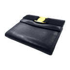 Salvatore Ferragamo Rose Ribbon Clasp Bifold Wallet Leather Black