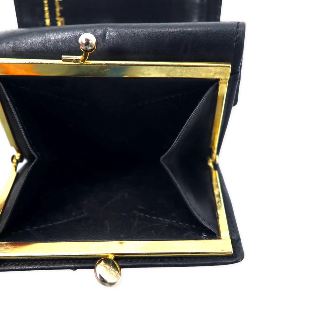 Salvatore Ferragamo Rose Ribbon Clasp Bifold Wallet Leather Black