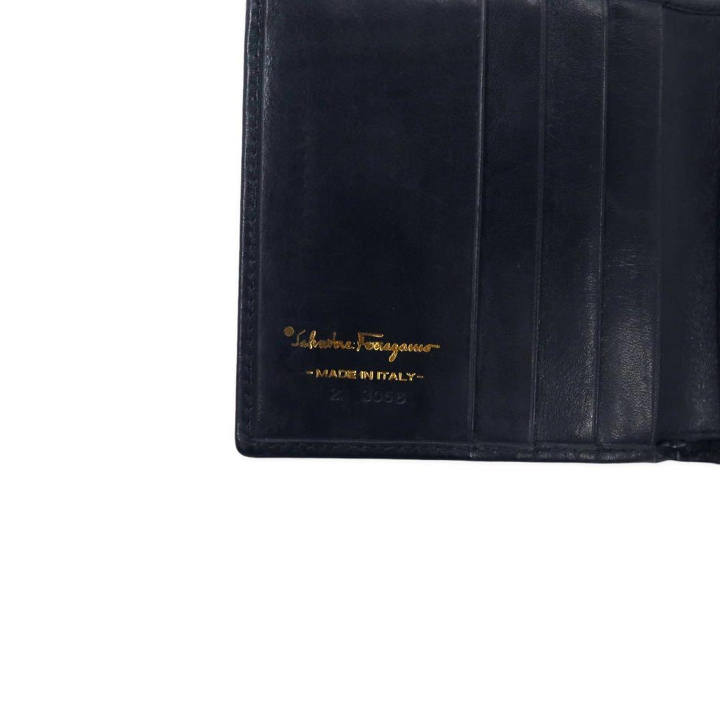 Salvatore Ferragamo Rose Ribbon Clasp Bifold Wallet Leather Black