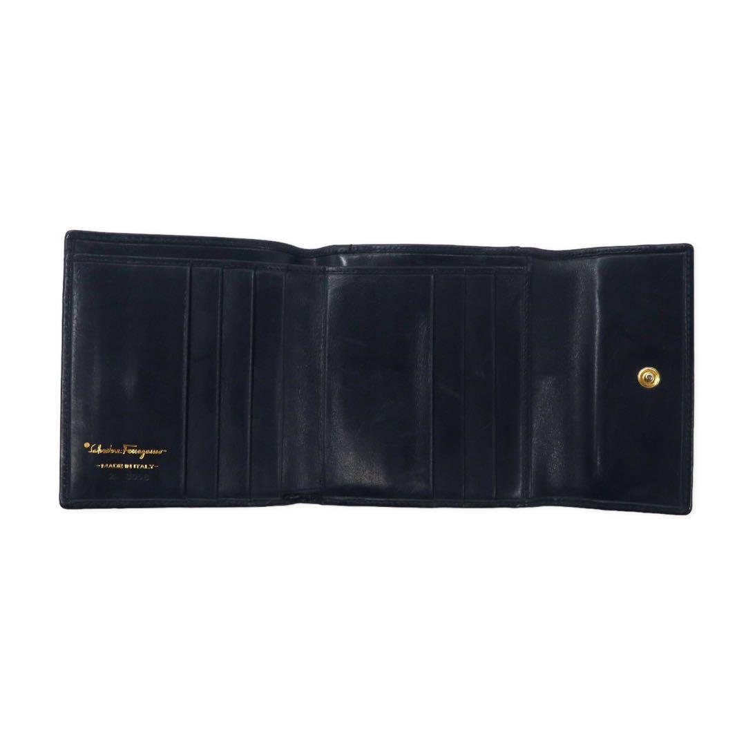 Salvatore Ferragamo Rose Ribbon Clasp Bifold Wallet Leather Black
