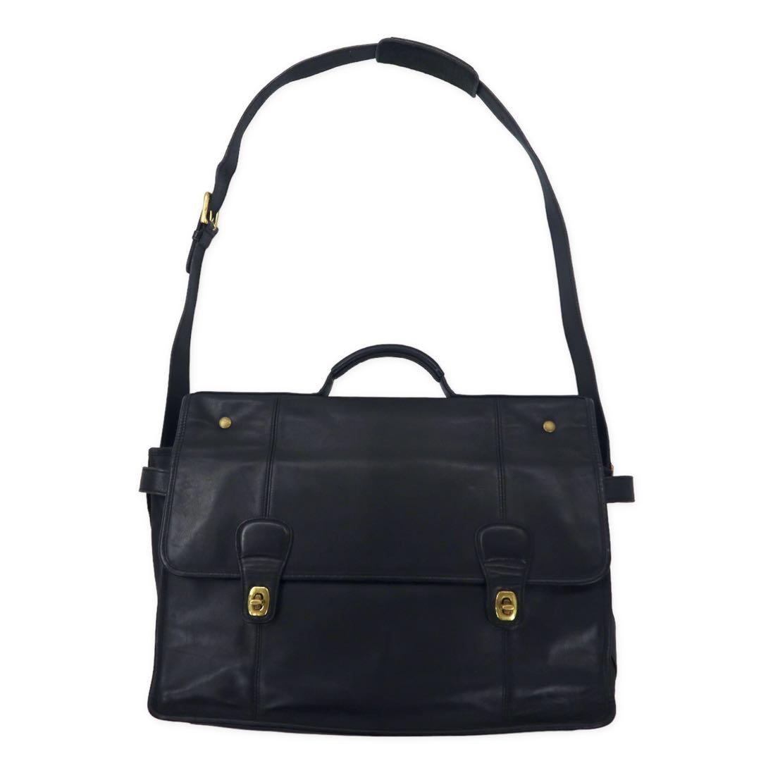 COACH Old Coach 2WAY Business Bag Shoulder Bag Black Leather Glove Tan Cowhide Double Turn Lock 0546