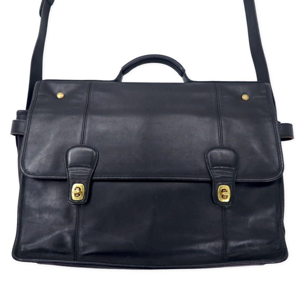COACH Old Coach 2WAY Business Bag Shoulder Bag Black Leather Glove Tan Cowhide Double Turn Lock 0546