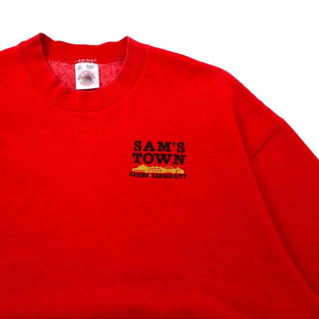 FRUIT OF THE LOOM Made in USA 90's Sweatshirt XL Red Cotton Brushed Back SAM'S TOWN Big Size