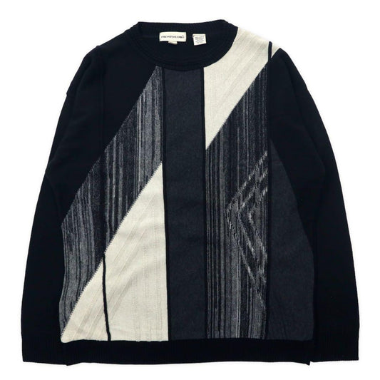 PRONTO UOMO USA製 クルーネック ニット セーター M ブラック アクリル 総柄 ストライプ