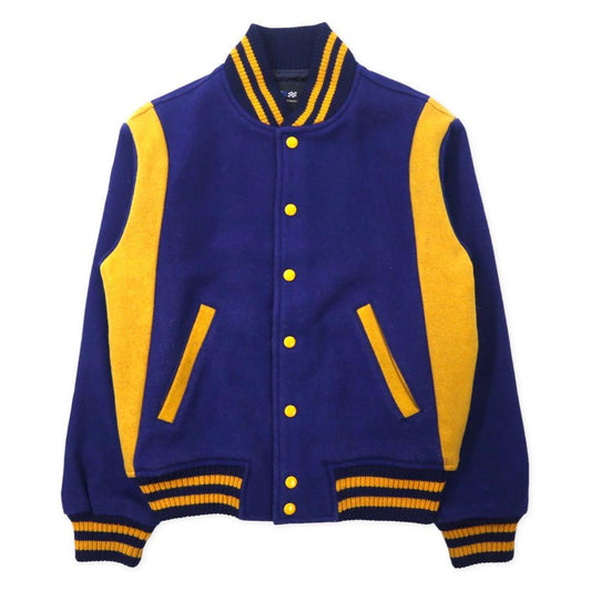 VAN -JAC- 70's Stadium Jacket M Blue Yellow Wool Rib Line