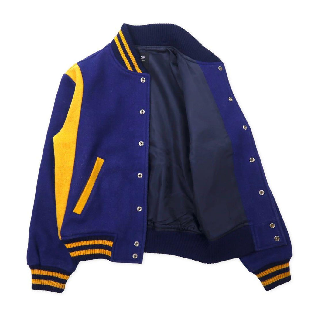 VAN -JAC- 70's Stadium Jacket M Blue Yellow Wool Rib Line