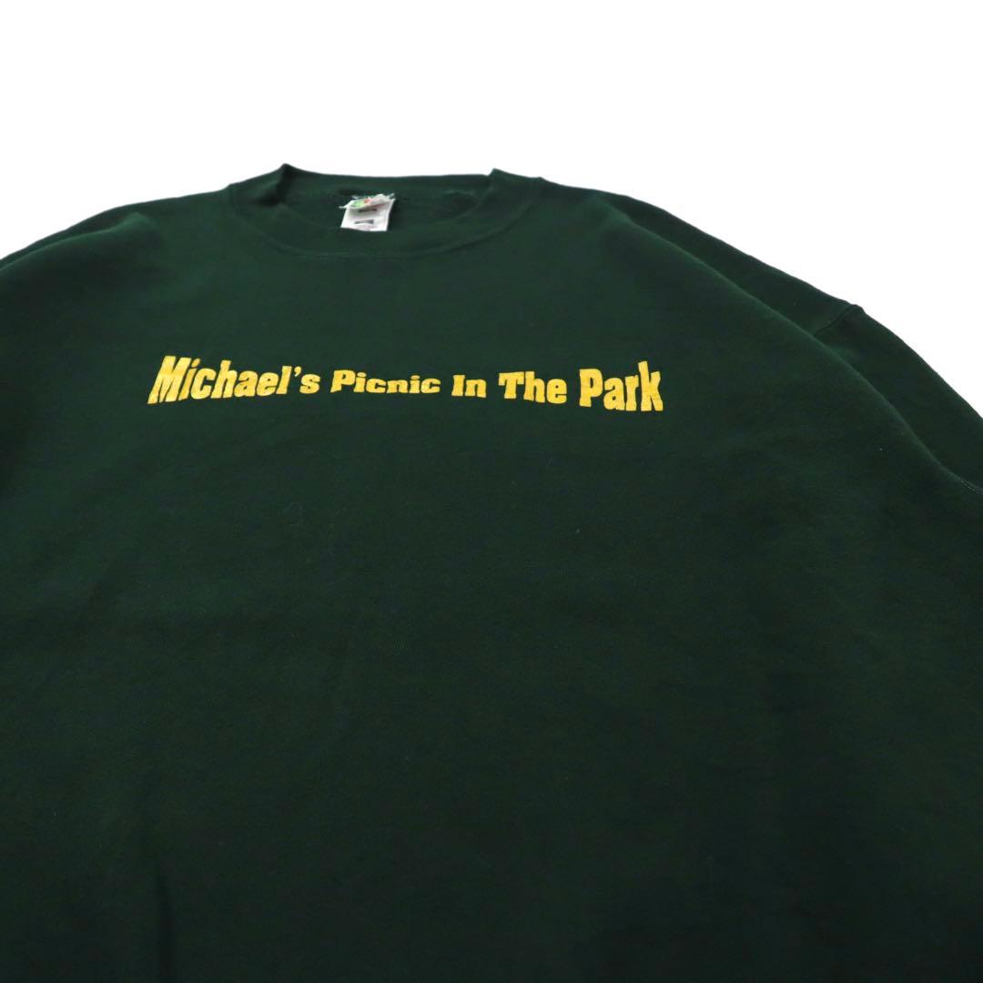 FRUIT OF THE LOOM Big Size Printed Sweatshirt XXL Green Cotton Brushed Back Michael's Picnic In The Park 90's Made in Mexico