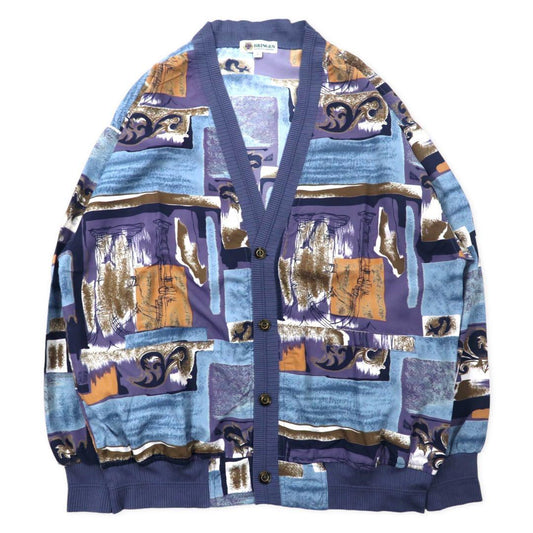 BRINGEN レトロ カーディガン L マルチカラー 総柄 プリント ポリエステル