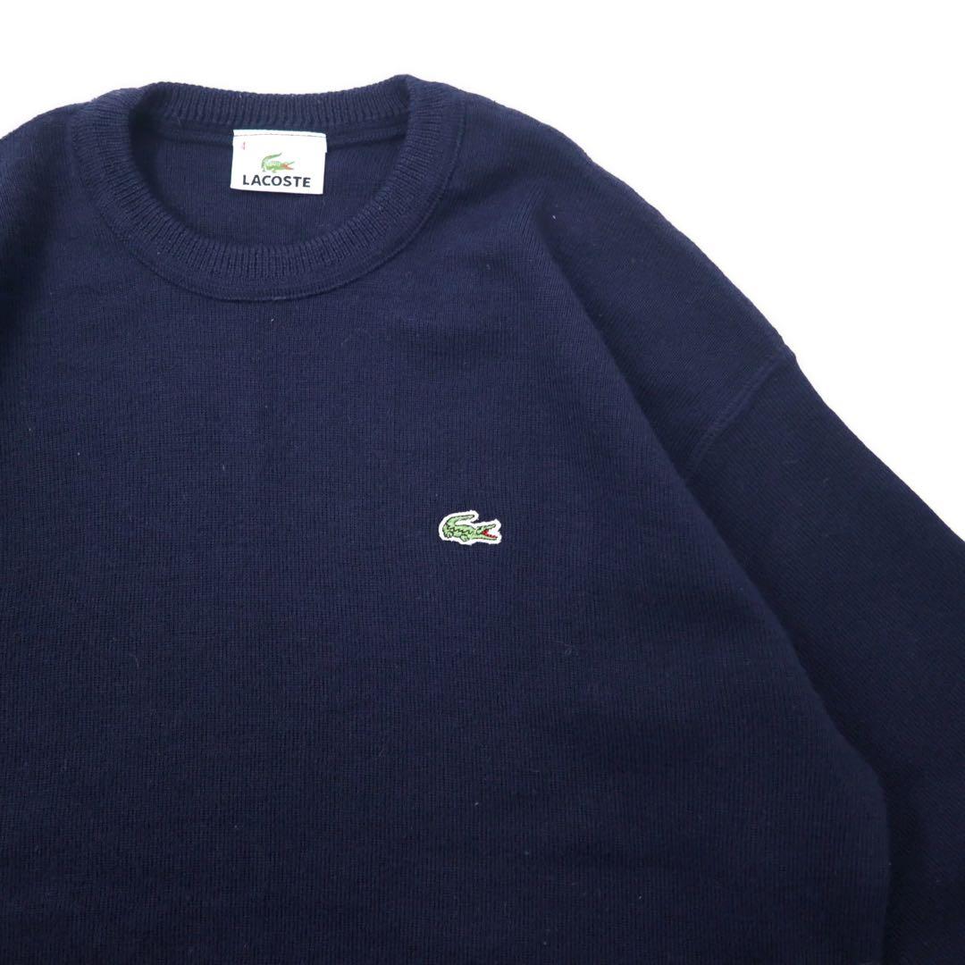 LACOSTE ハイゲージ ニット セーター 4 ネイビー ウール ワンポイントロゴ