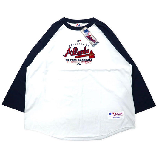 majestic 00年代 MLB AUTHENTIC COLLECTION ベースボール ラグランTシャツ 2X ホワイト ネイビー コットン Atlanta ビッグサイズ メキシコ製 未使用品