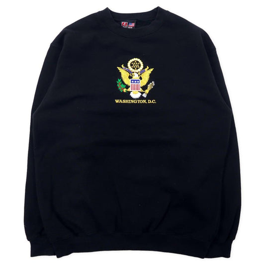 BAY SIDE USA製 スウェット M ブラック エンブレム 刺繍 コットン 裏起毛 WASHINGTON D.C. ビッグサイズ