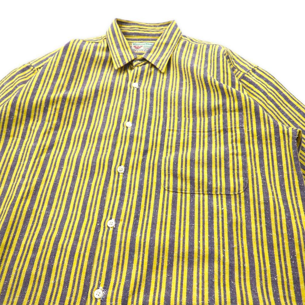 Raiding Road Oversized Striped Shirt FREE Yellow Gray Cotton Made in Japan
